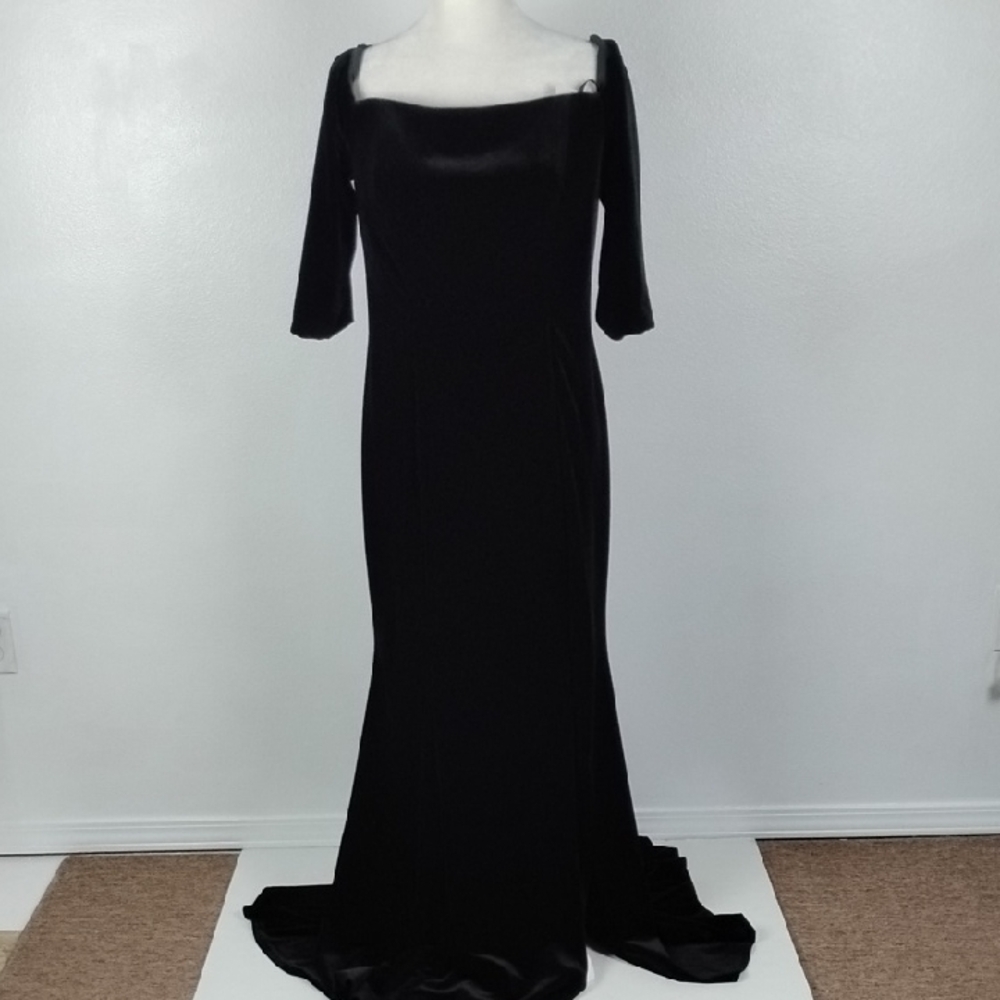 Allure Bridesmaid Dress Black Velvet Maxi #1667 Size 16 NWT